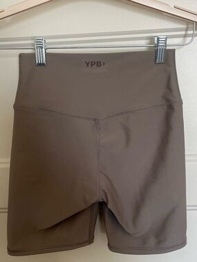YPB High-Waist Athletic Bike Shorts in Taupe